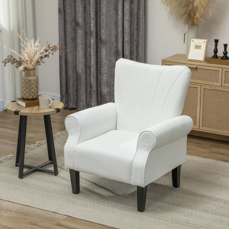 Fabric Wingback Accent Chair with Wood Legs, Cream White