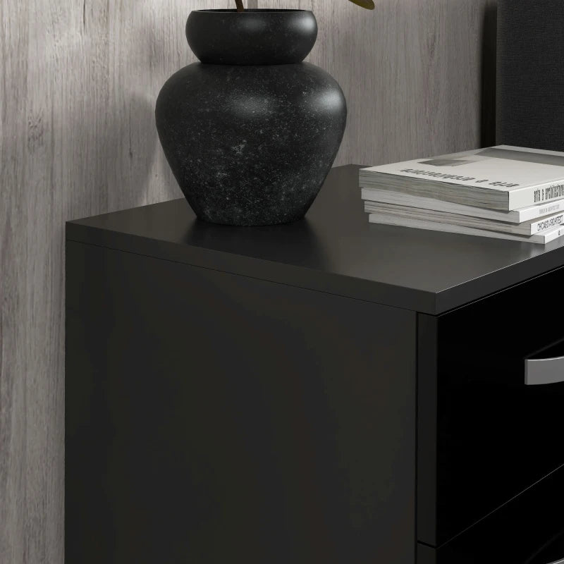 High Gloss 3-Drawer Nightstands, Black (Set of 2)