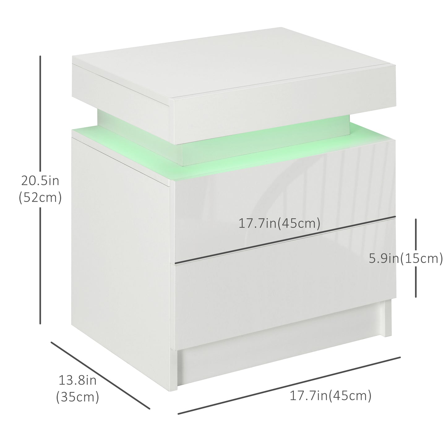 LED Nightstand with Remote Control and 2 Drawers, White