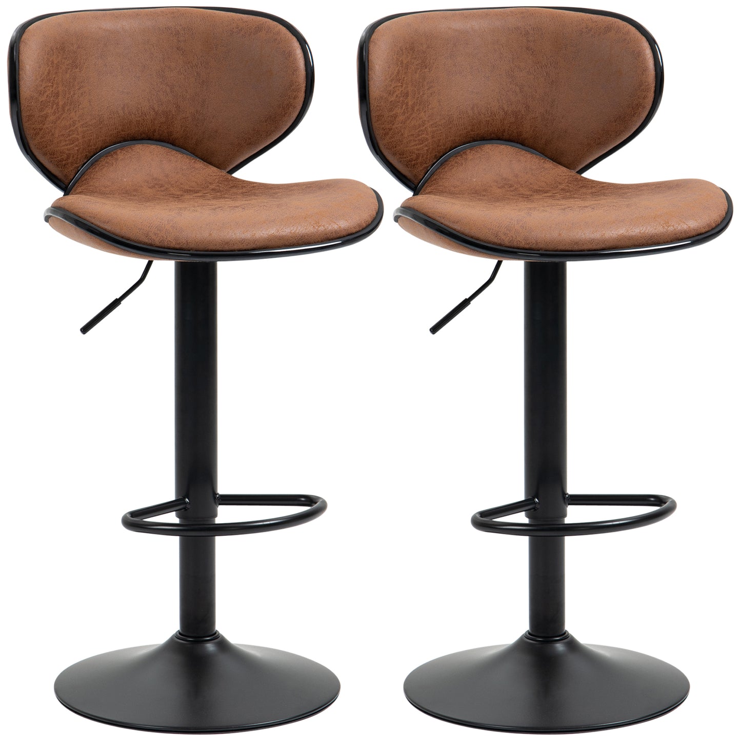 Adjustable Height Swivel Bar Stools with Microfiber Upholstery, Brown (Set of 2)