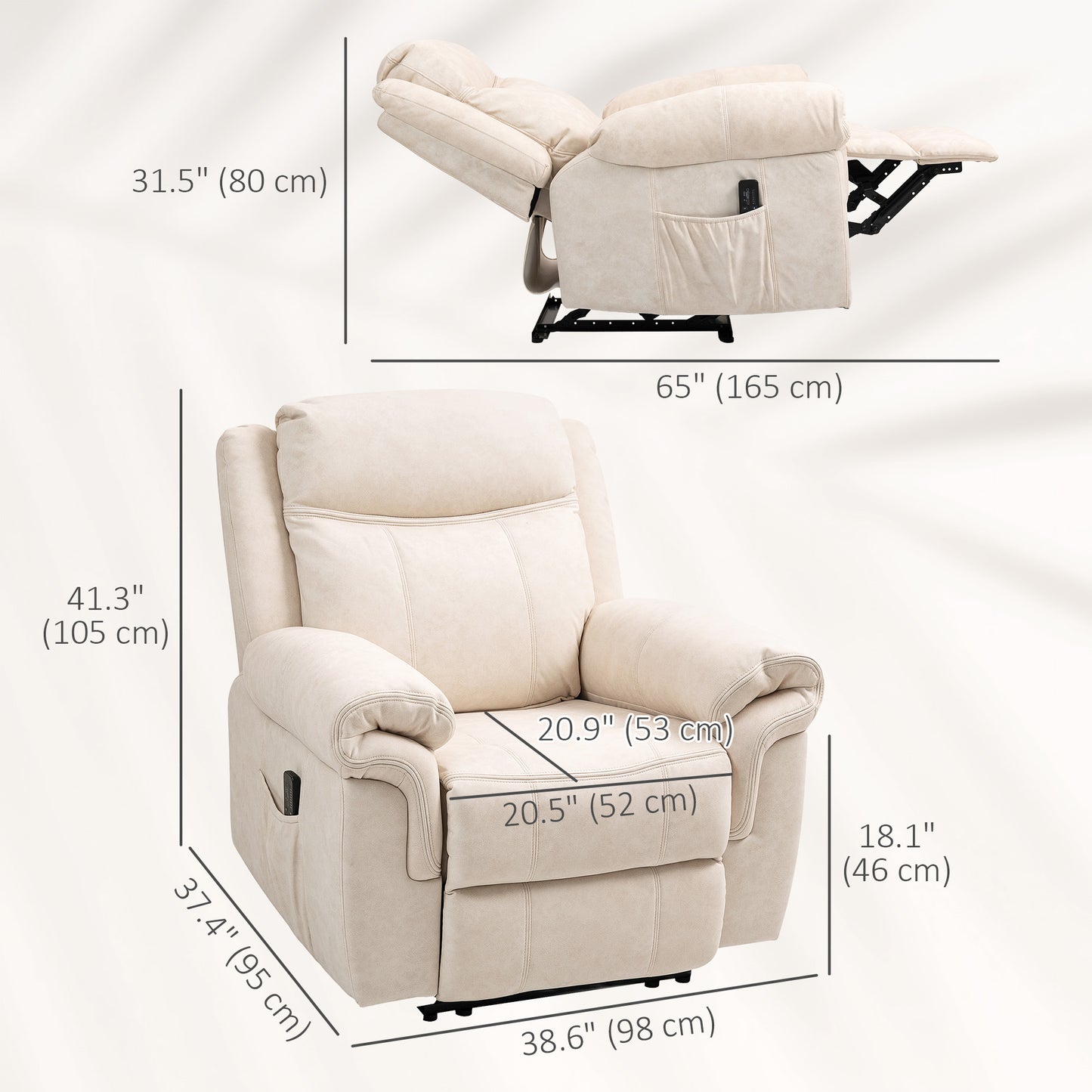 Microfiber Manual Recliner Chair with Vibration Massage - Cream White