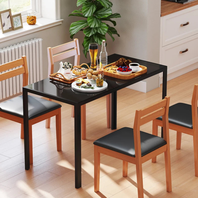 Rectangular Dining Table with Tempered Glass Top for 4