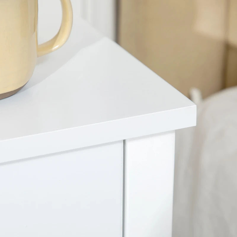 2-Tier Side Tables with Drawer and Shelf, White (Set of 2)