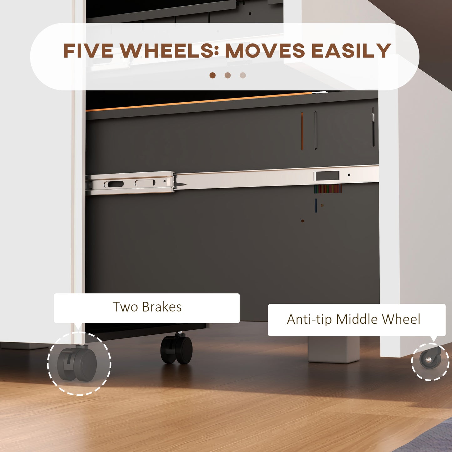 3-Drawer Mobile Steel Filing Cabinet with Lock - White