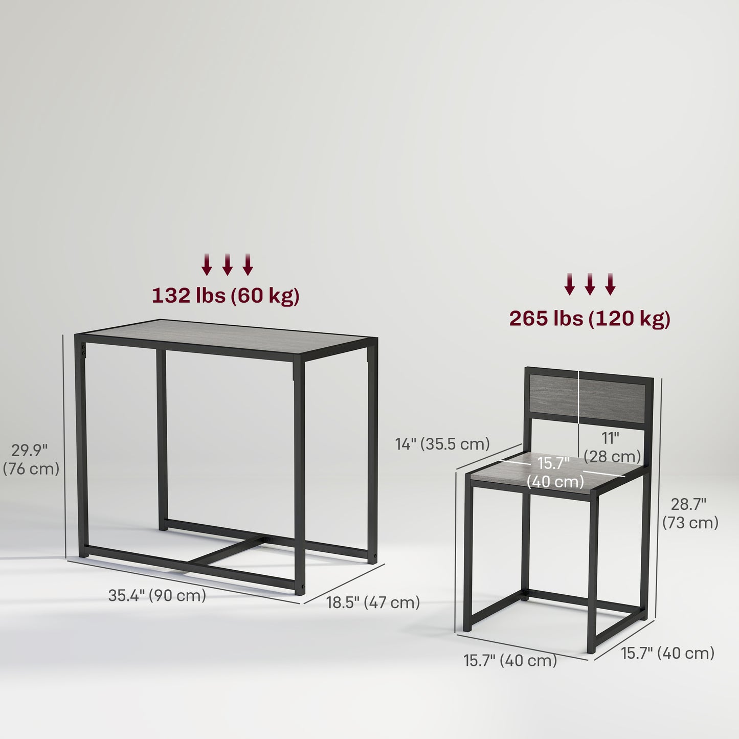 Industrial Dining Table Set for 2 - Gray