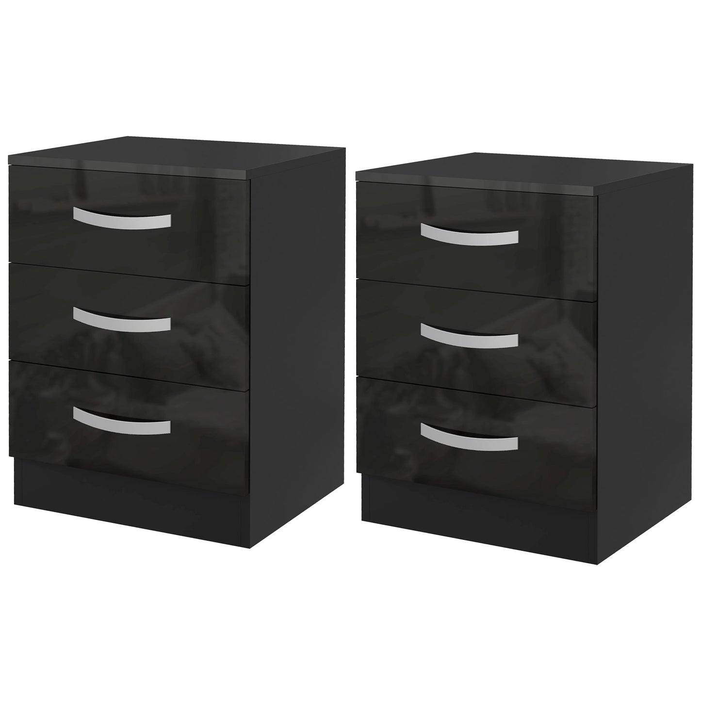 High Gloss 3-Drawer Nightstands, Black (Set of 2)