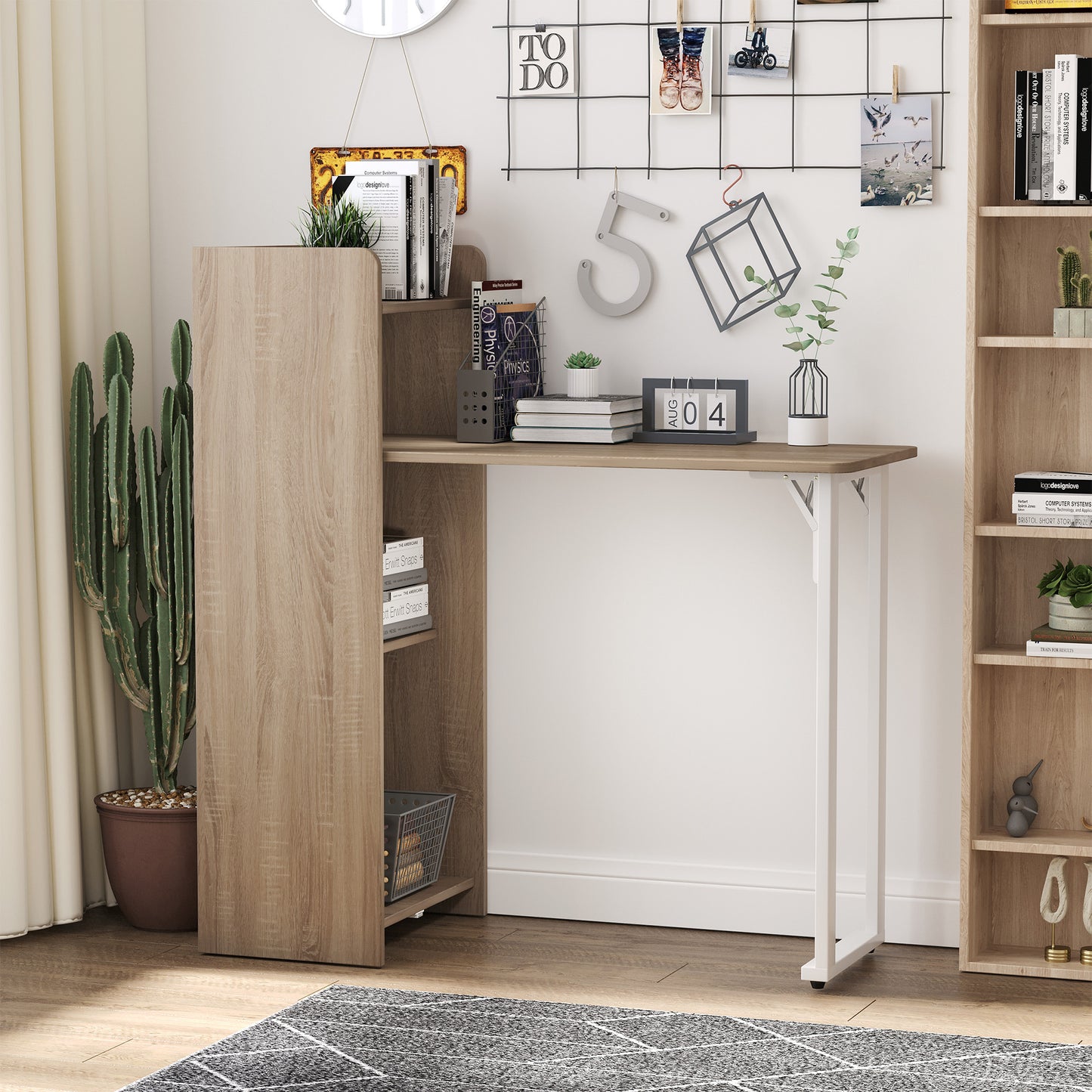 2-in-1 Folding Table with 4-Tier Storage Cabinet