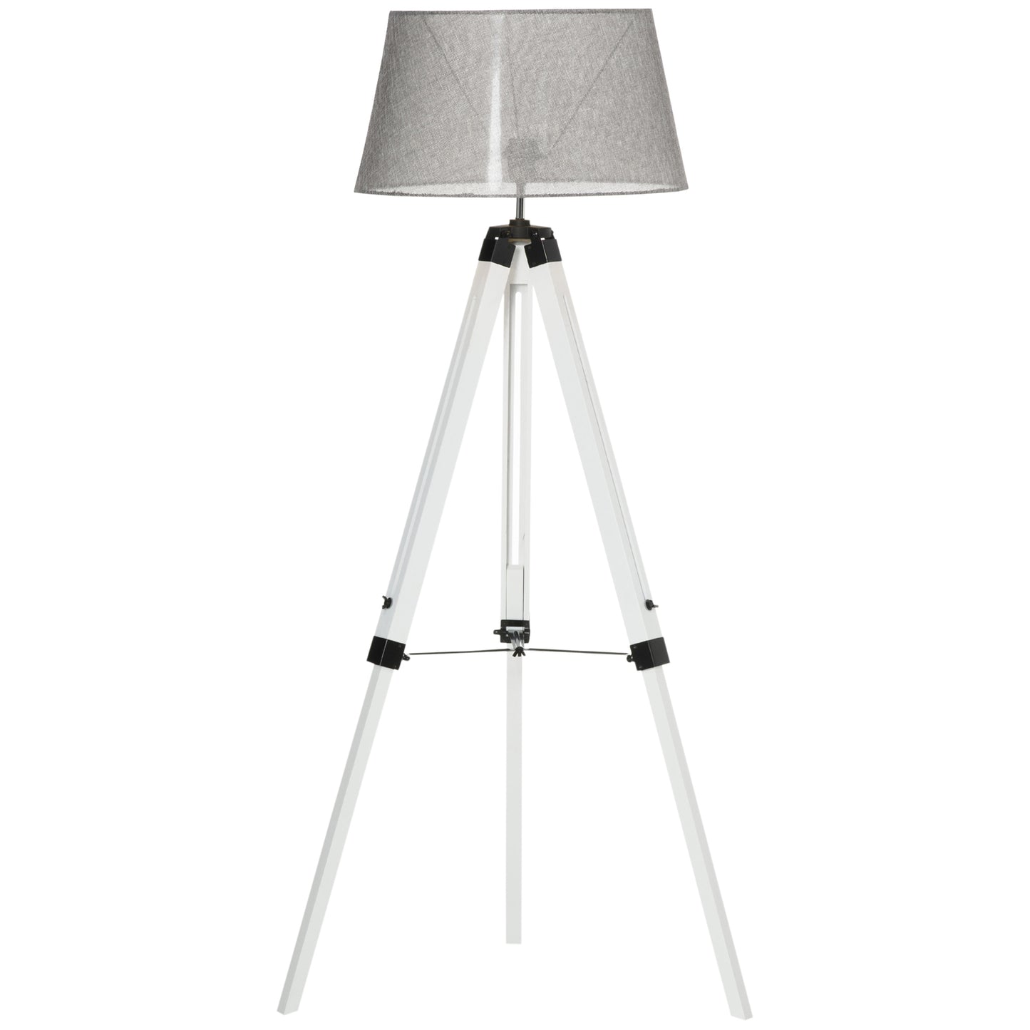 Adjustable Wooden Tripod Floor Lamp - White & Grey