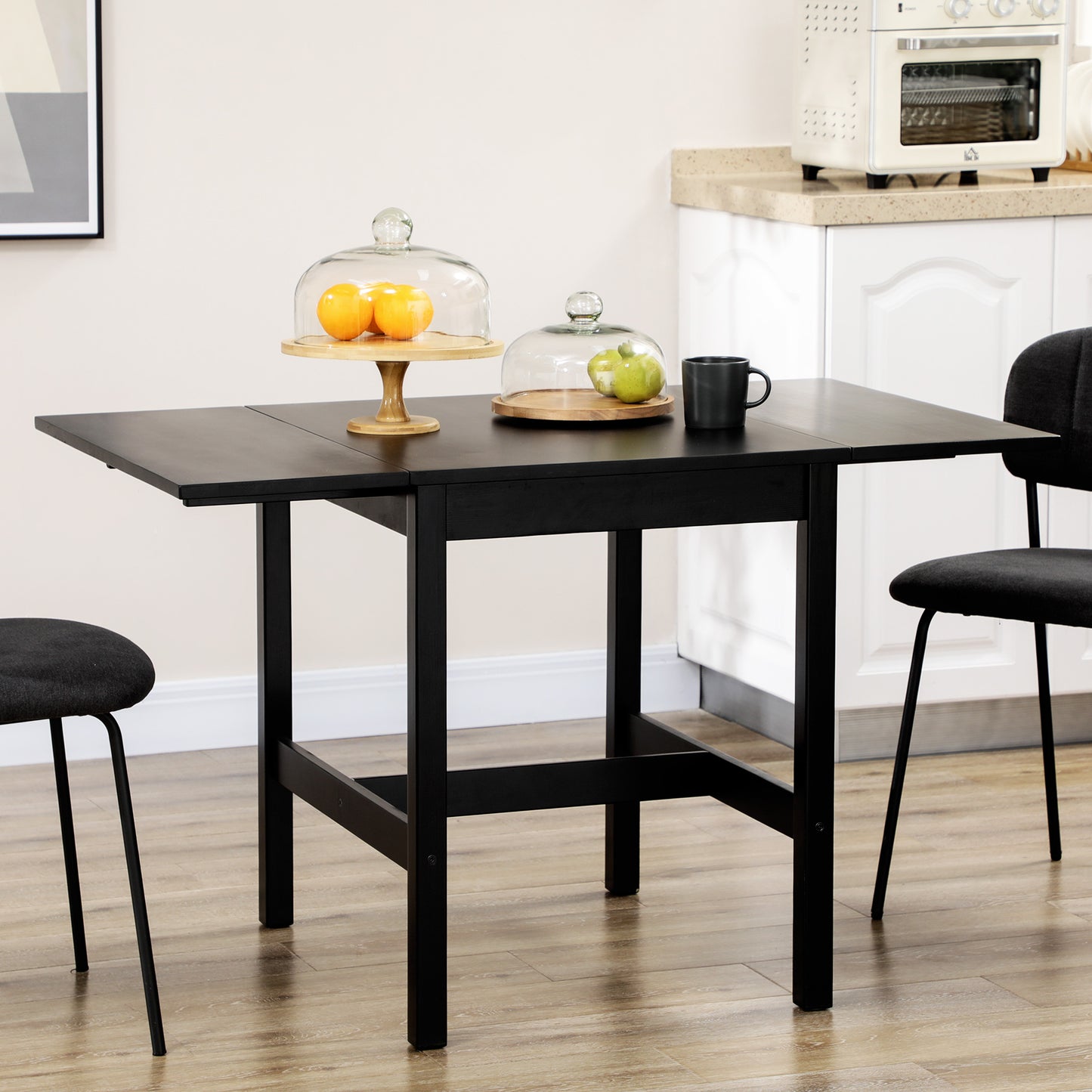 Solid Wood Drop Leaf Dining Table - Black