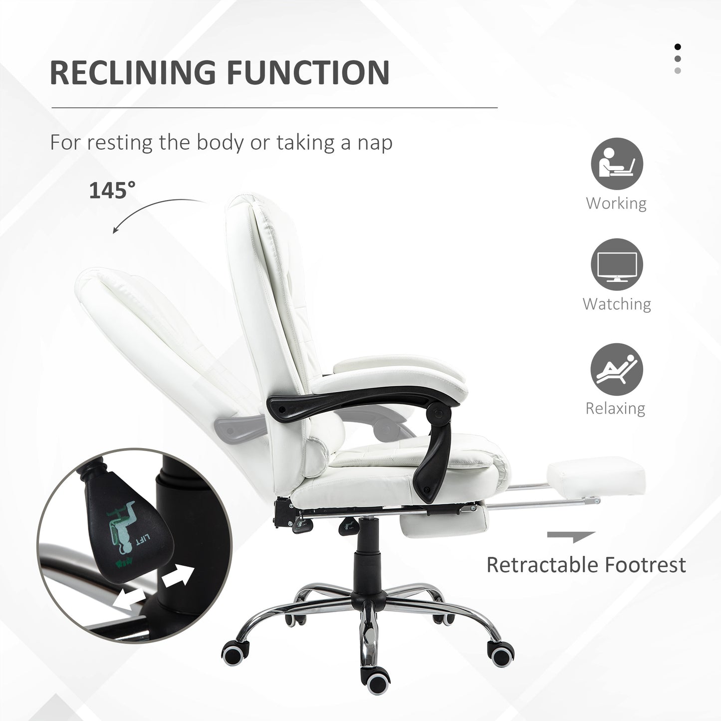 High Back Executive Office Chair with Retractable Footrest, White
