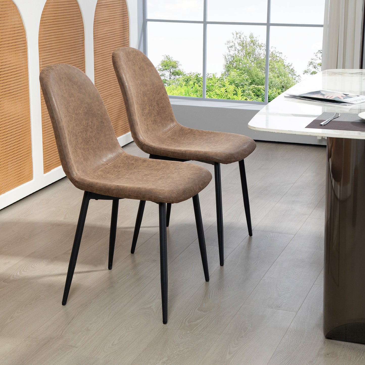 Retro PU Leather Upholstered Dining Chairs, Brown (Set of 4)