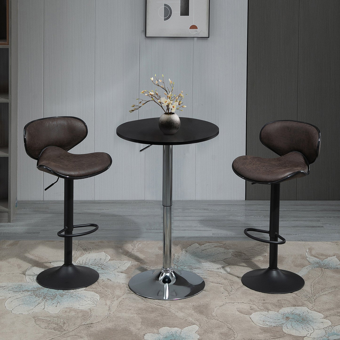 Adjustable Height Swivel Bar Stools with Leathaire Upholstery, Espresso (Set of 2)