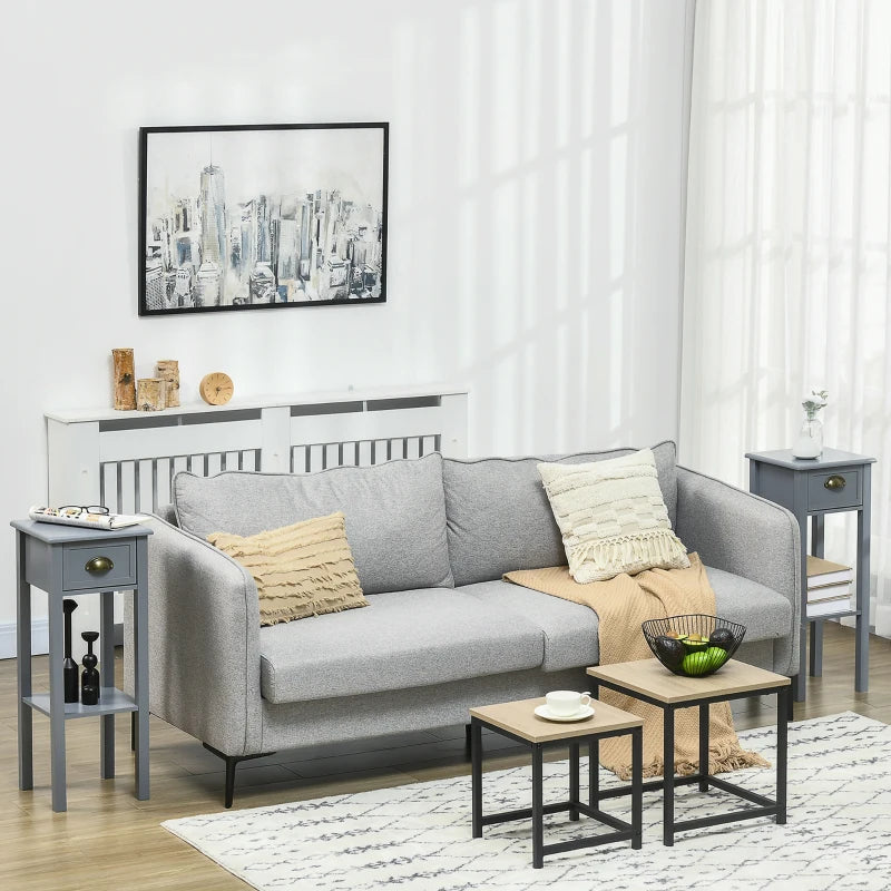 Narrow Tall Side Tables with Drawer and Shelf, Gray (Set of 2)