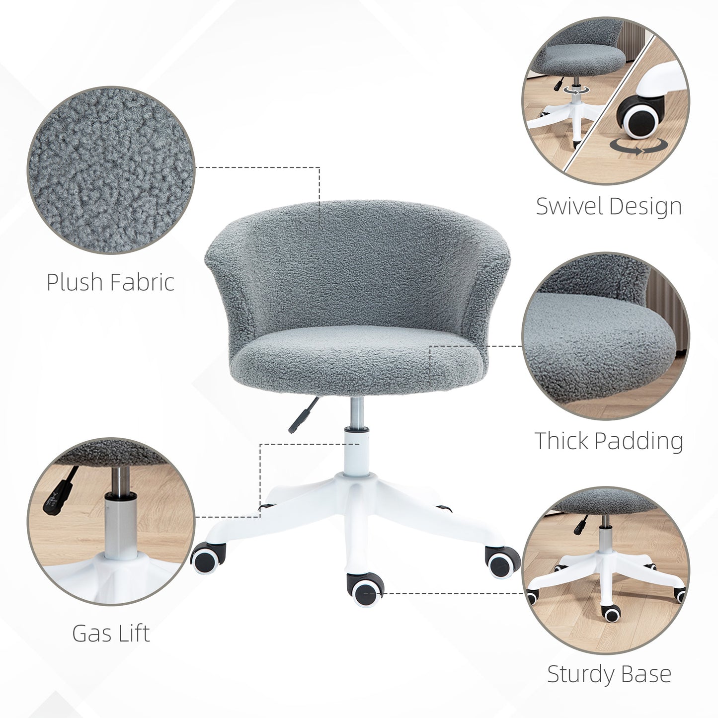 Vinsetto Fluffy Armless Office Chair with Adjustable Height