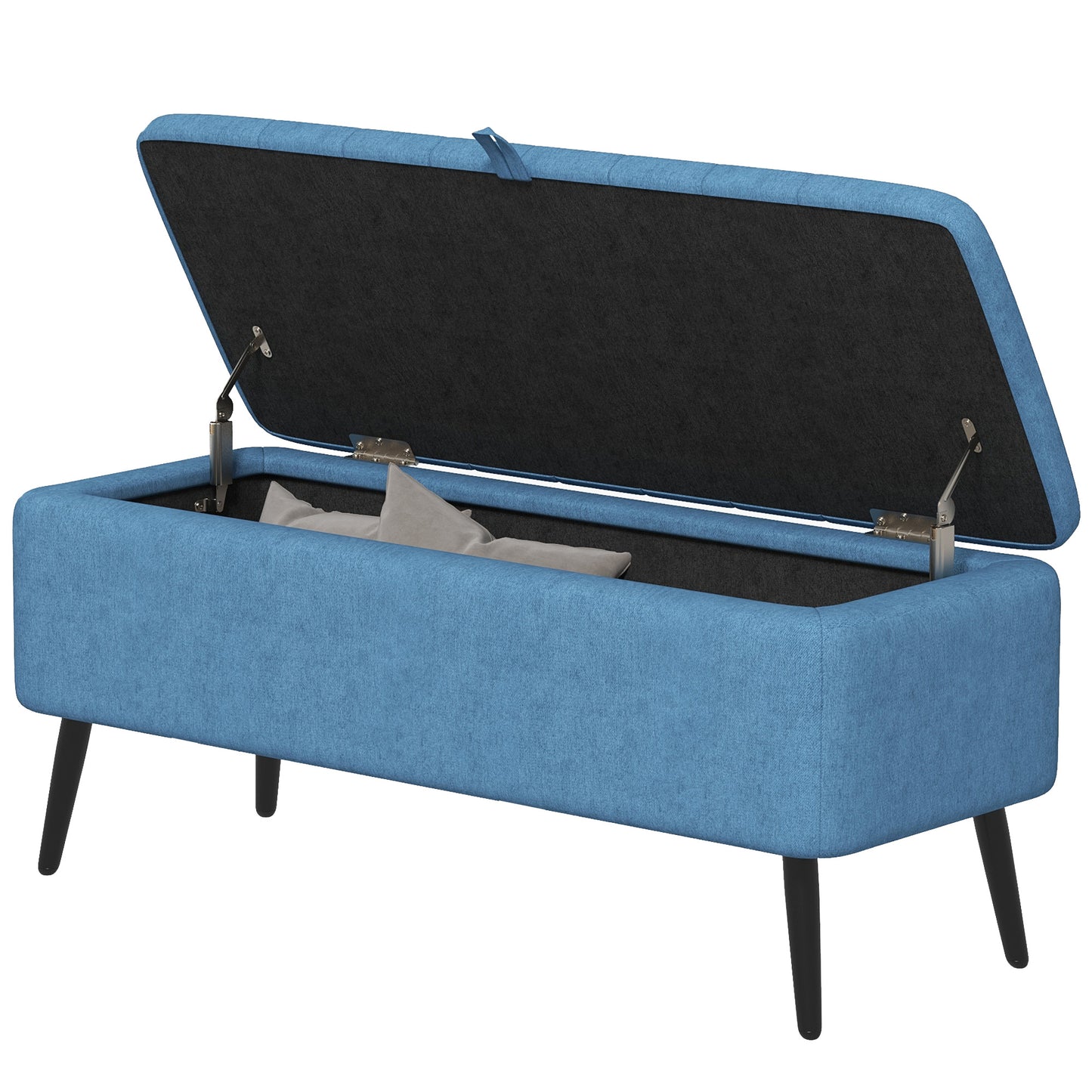 40" Linen Storage Ottoman Bench with Steel Legs, Dark Blue