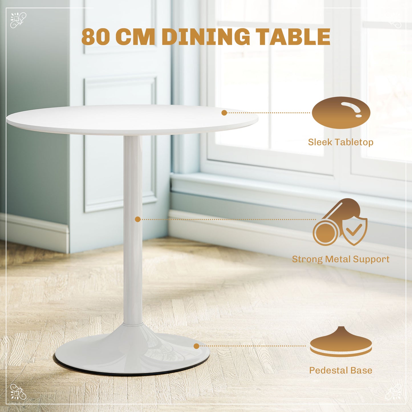 Round Dining Table Set with 4 Padded Chairs and Pedestal Base, White