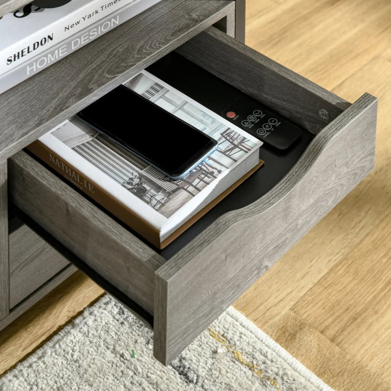 Industrial Style Nightstand with 2 Drawers and Storage Shelf, Gray