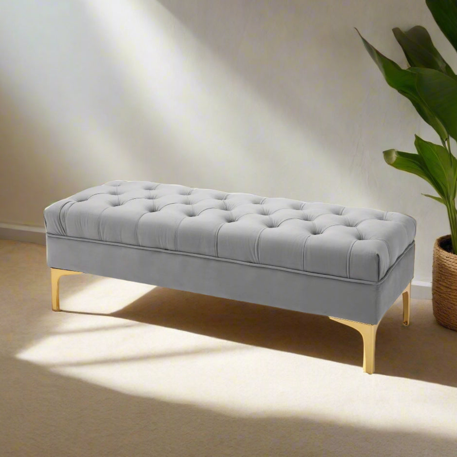 Button-Tufted Bench – Soft Upholstered Seat with Nailhead Trim