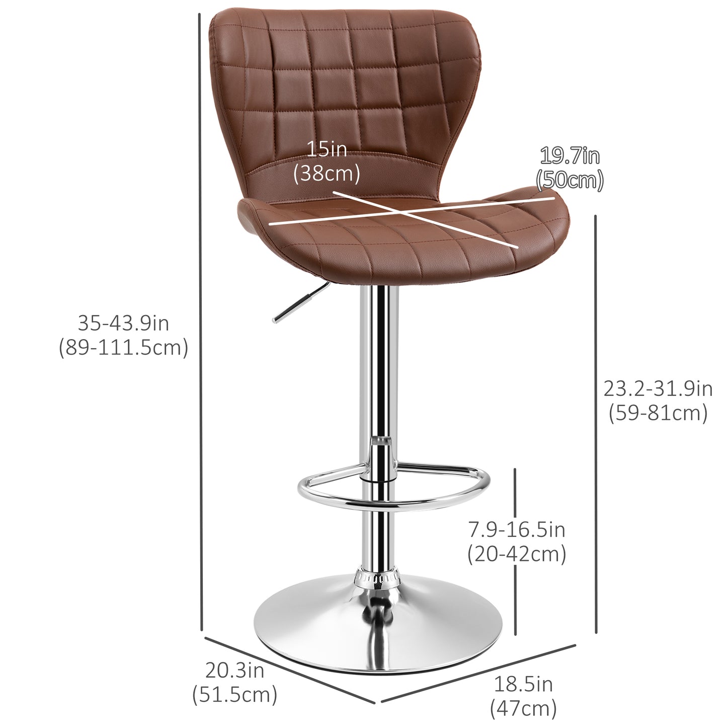 Adjustable Swivel Counter Stools with PU Leather, Brown (Set of 2)