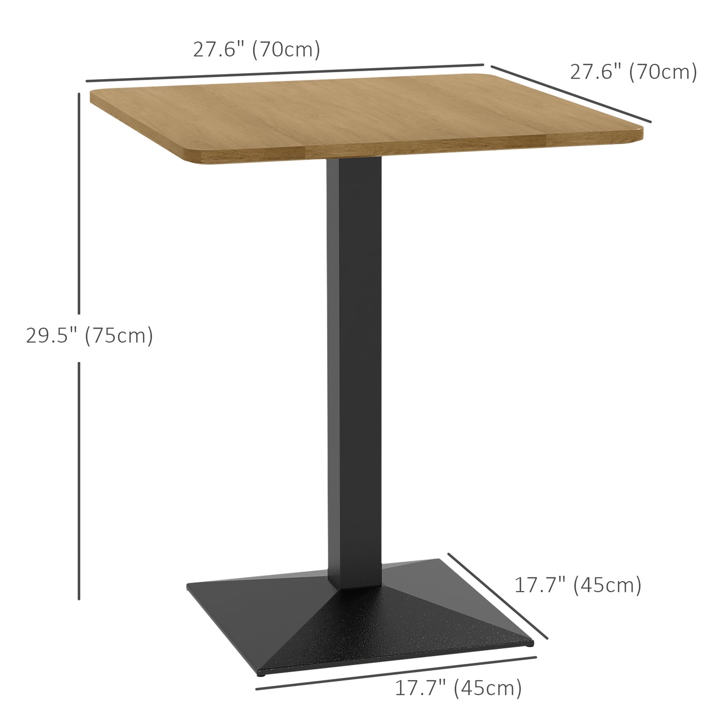 28" Square Dining Table with Steel Pedestal Base - Dark Brown