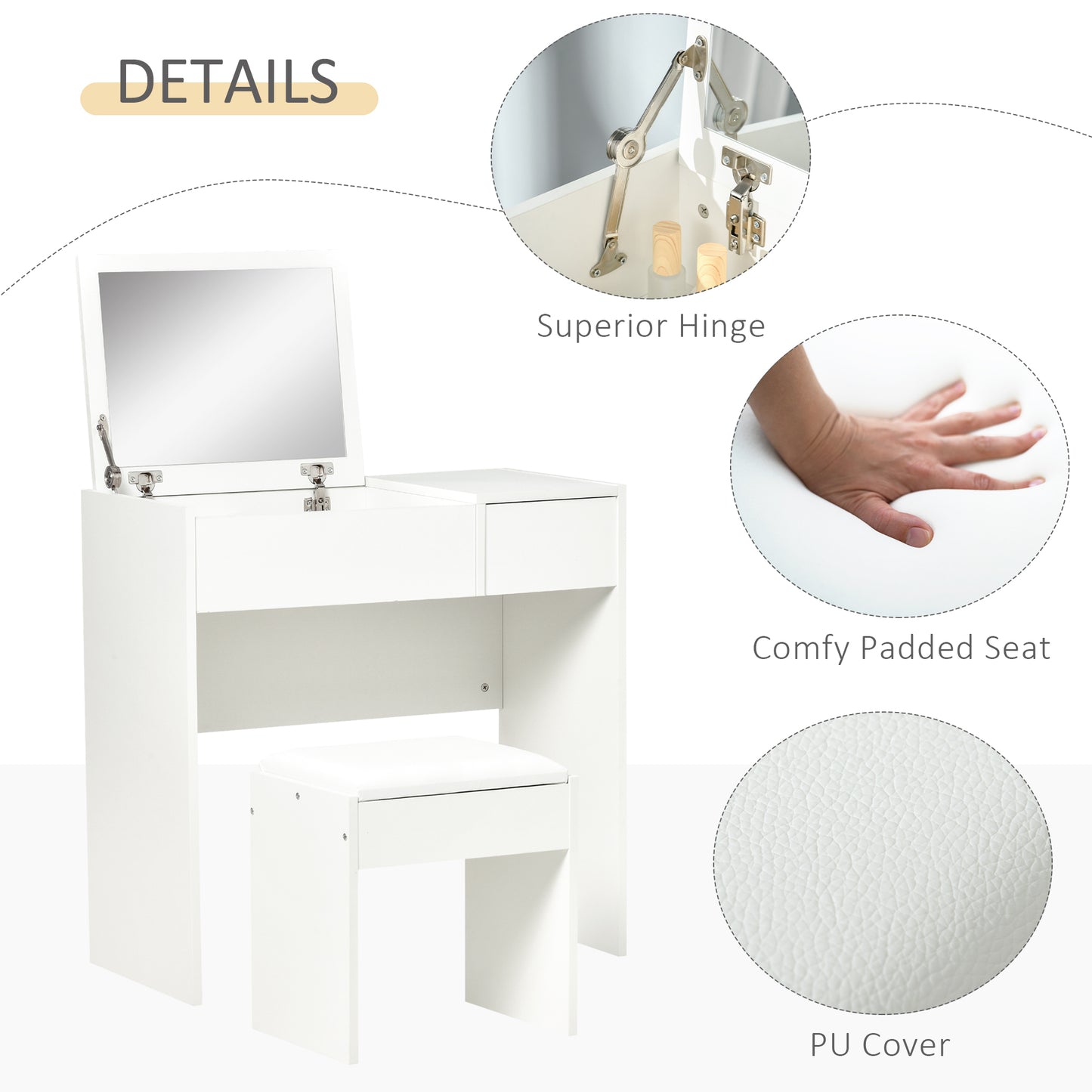 Dressing Table Set with Flip-Top Mirror and Cushioned Stool