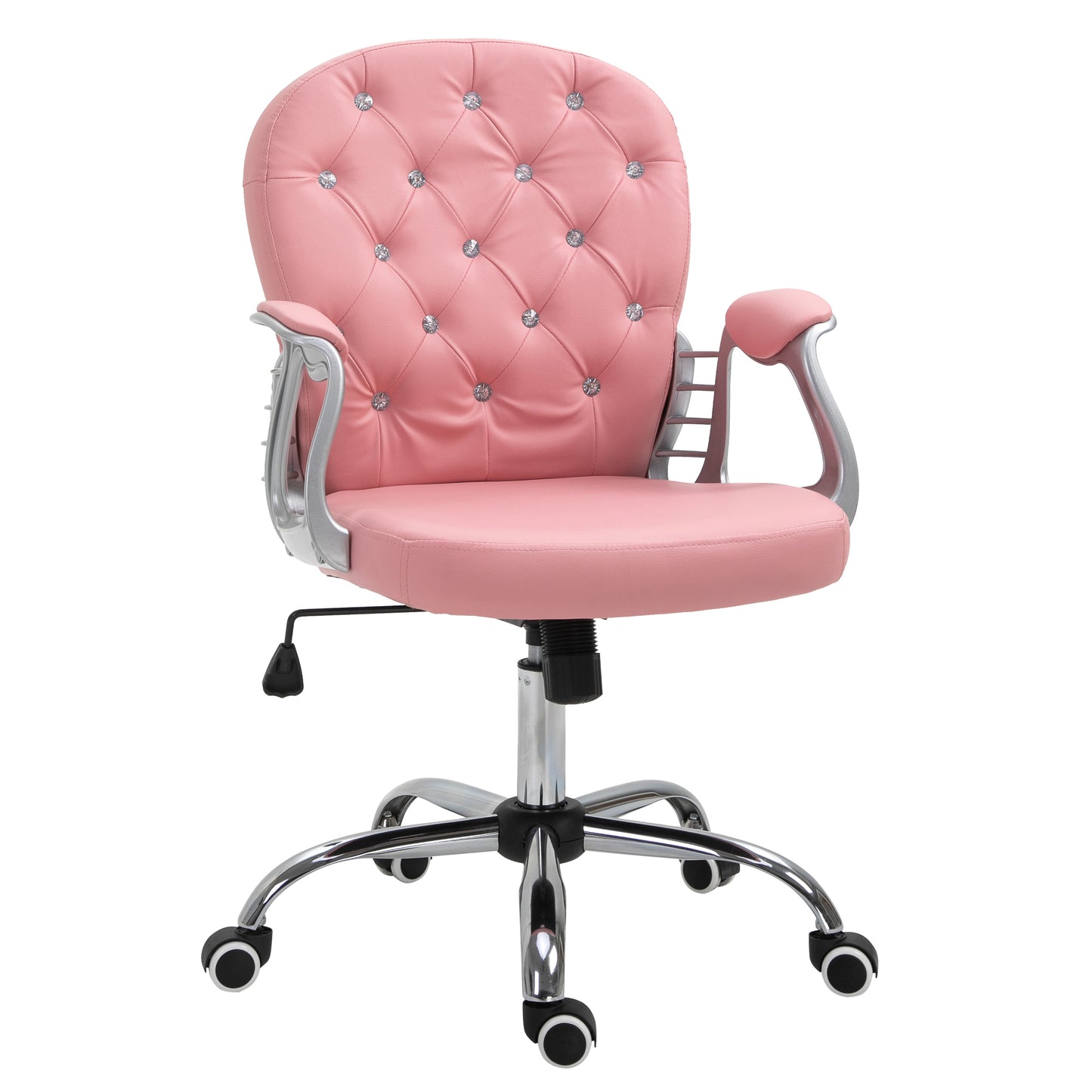 Tufted PU Leather Office Chair with 360° Swivel - Pink