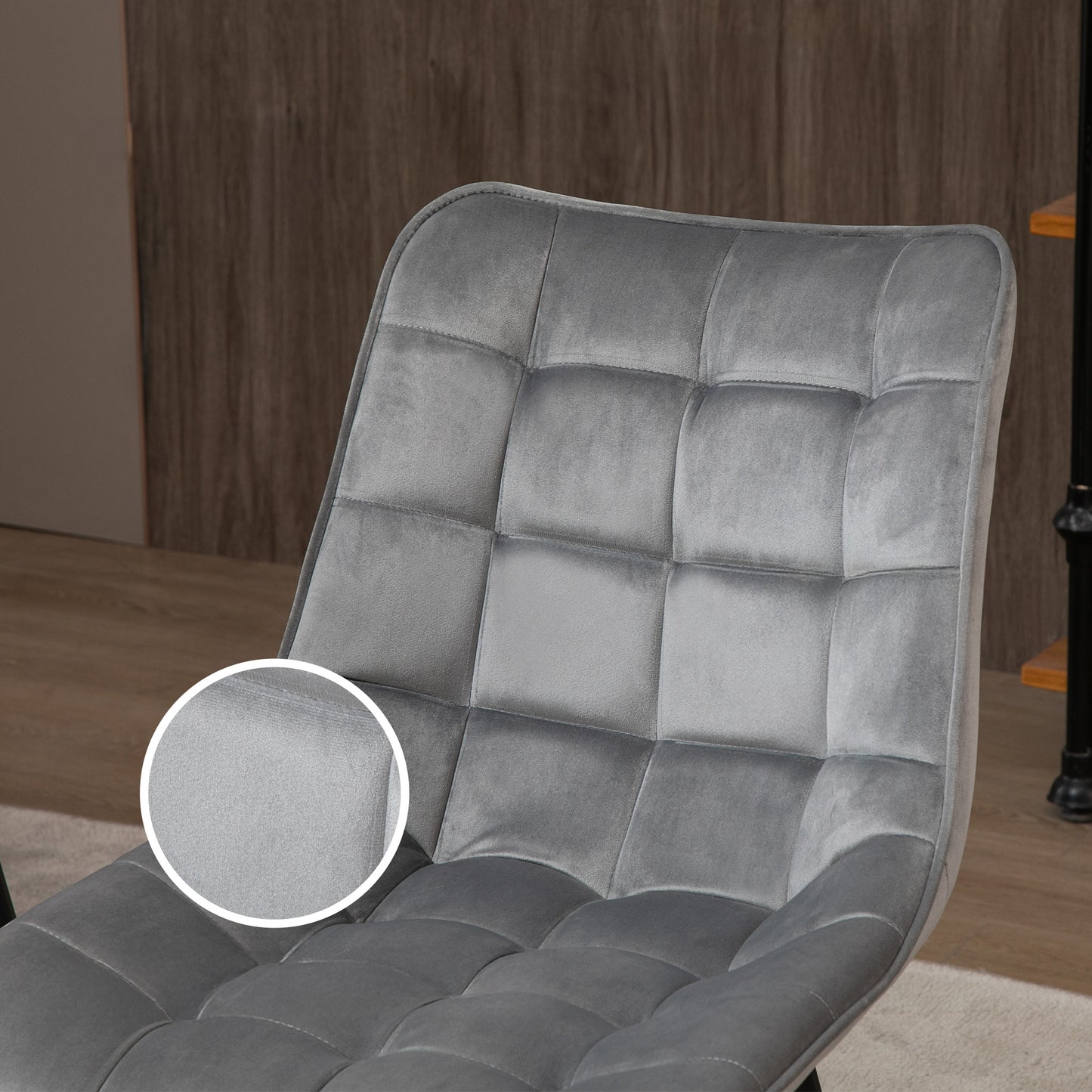 Velvet-Touch Upholstered Lounge Chairs with Metal Legs, Grey (Set of 2)