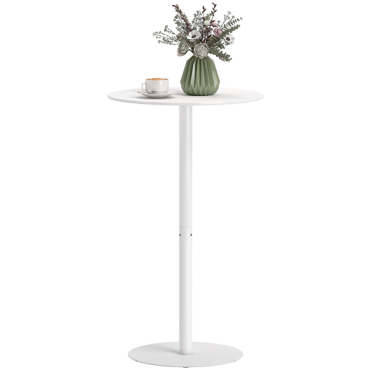 Round Bar Table with Steel Frame for 2 People, Indoor/Outdoor Use, White