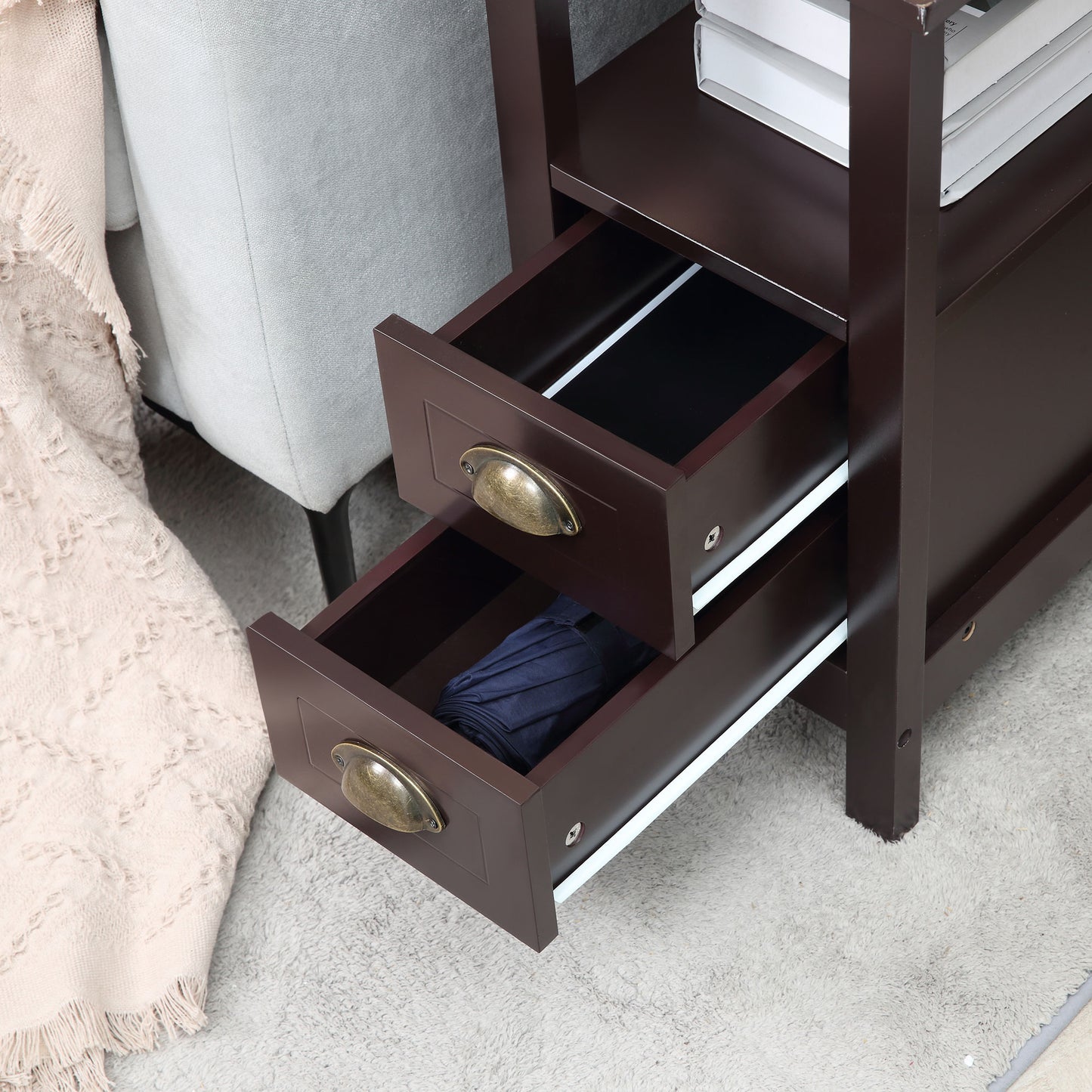 Coffee Slim Side Table with Drawers for Compact Spaces