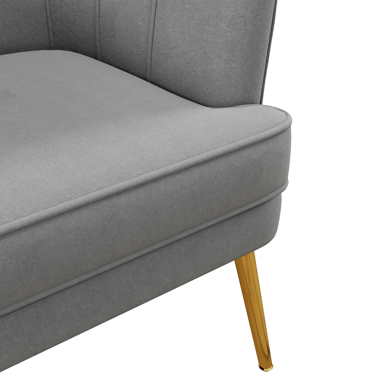 Channel-Tufted Tub Armchair with Velvet Upholstery and Gold Legs, Grey