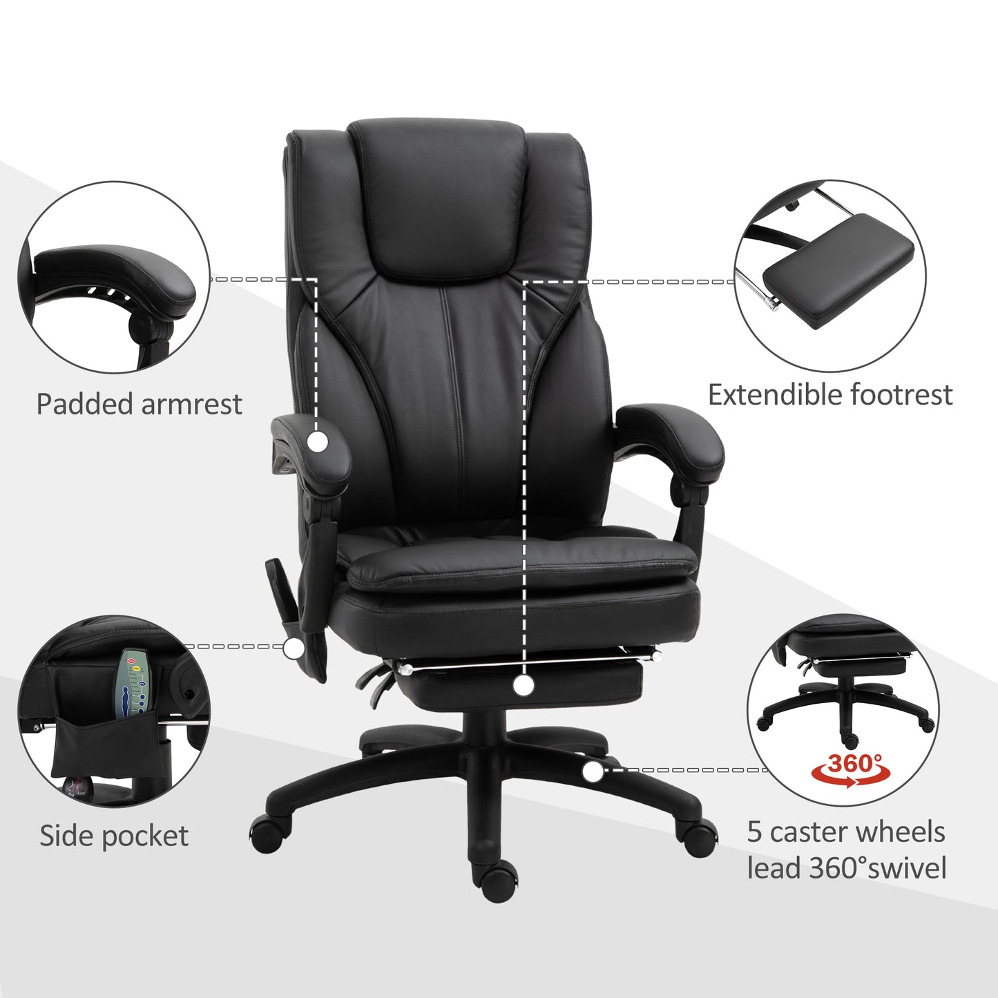 High Back Reclining Office Chair with 6-Point Vibration Massage