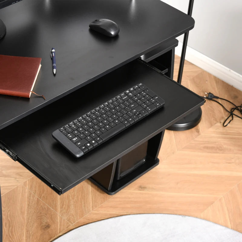 Computer Desk with Keyboard Tray and Storage Drawers, Home Office Workstation, Black