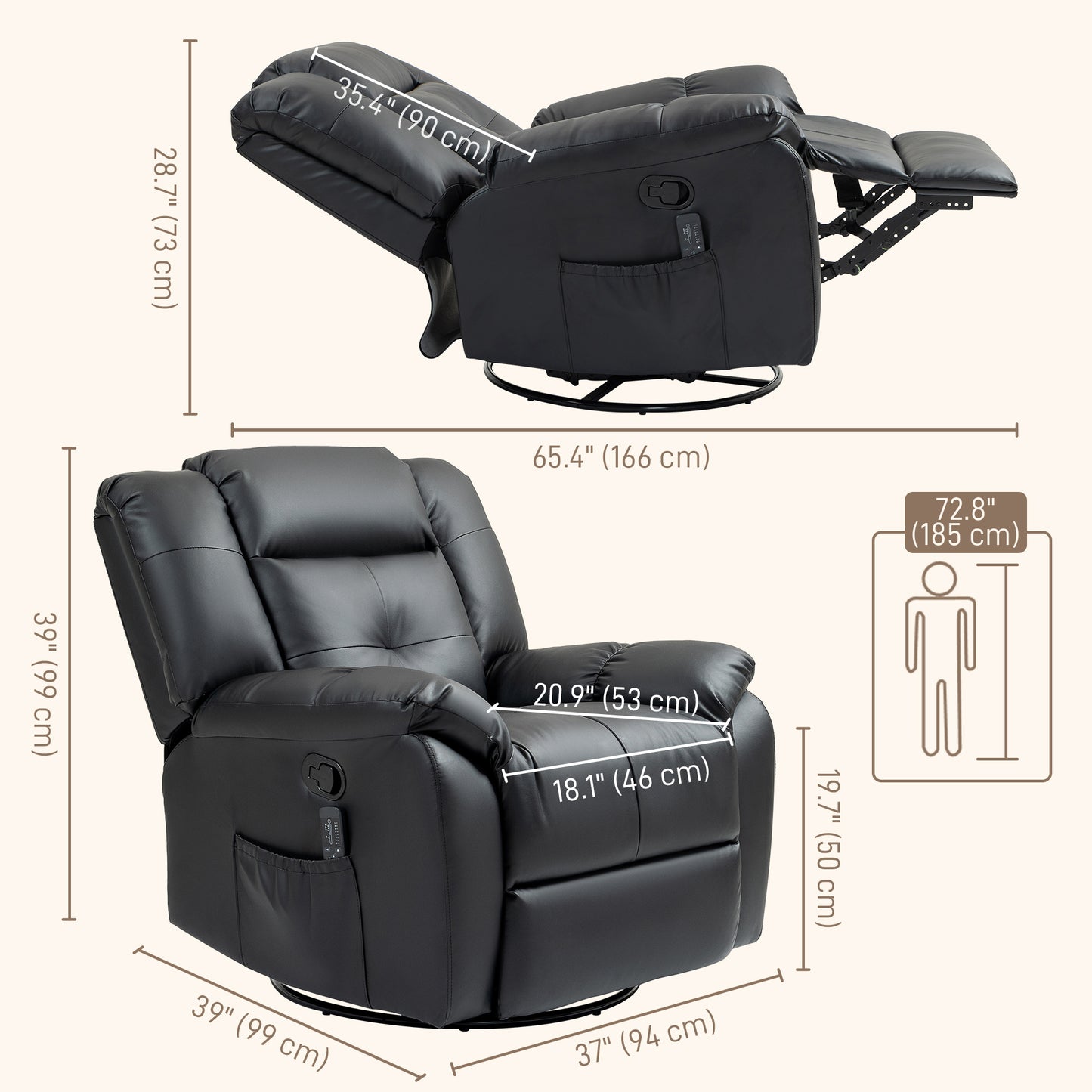 Luxury Massage Recliner Chair with 8 Vibration Points, Black