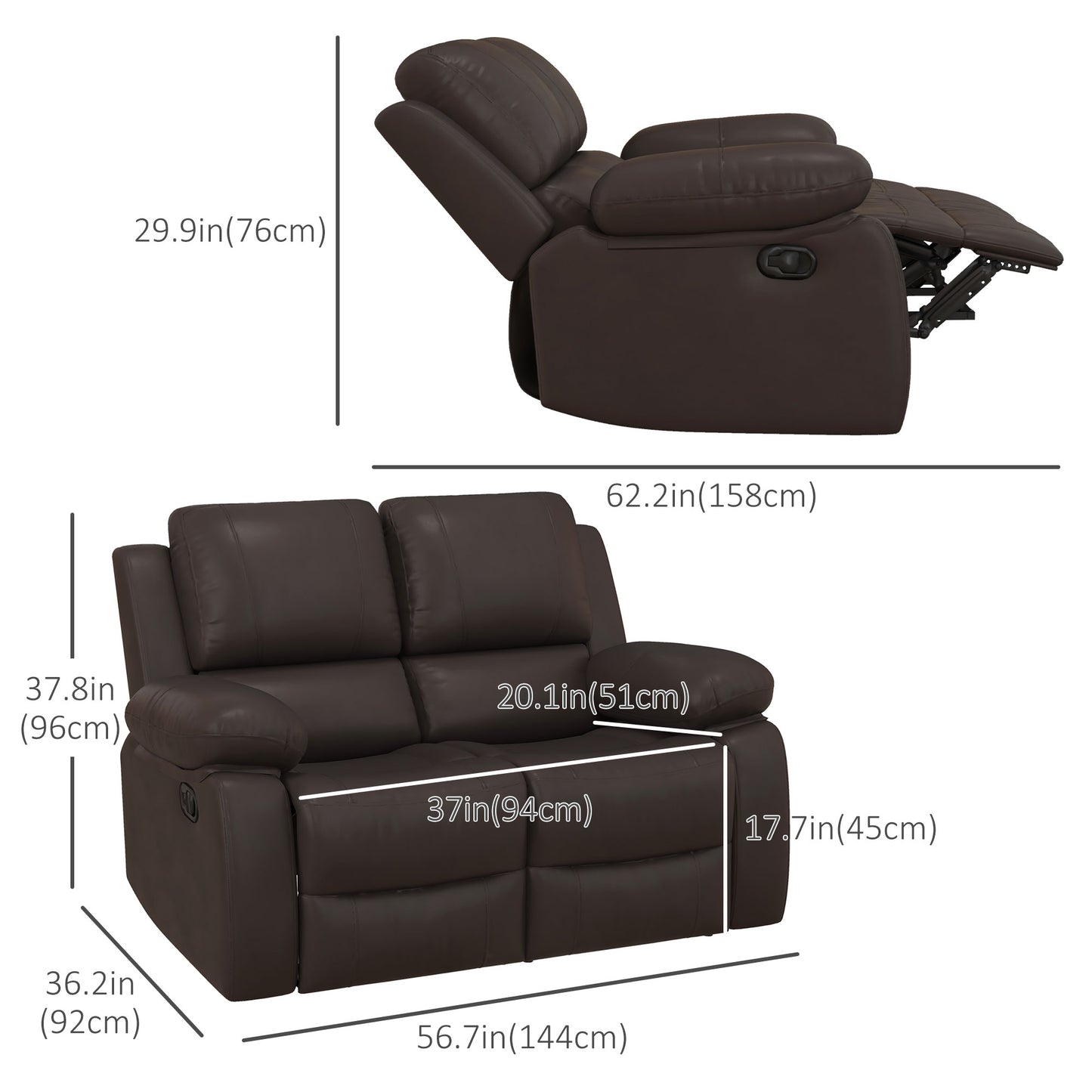 Manual Reclining Loveseat with Dual Footrests - Brown