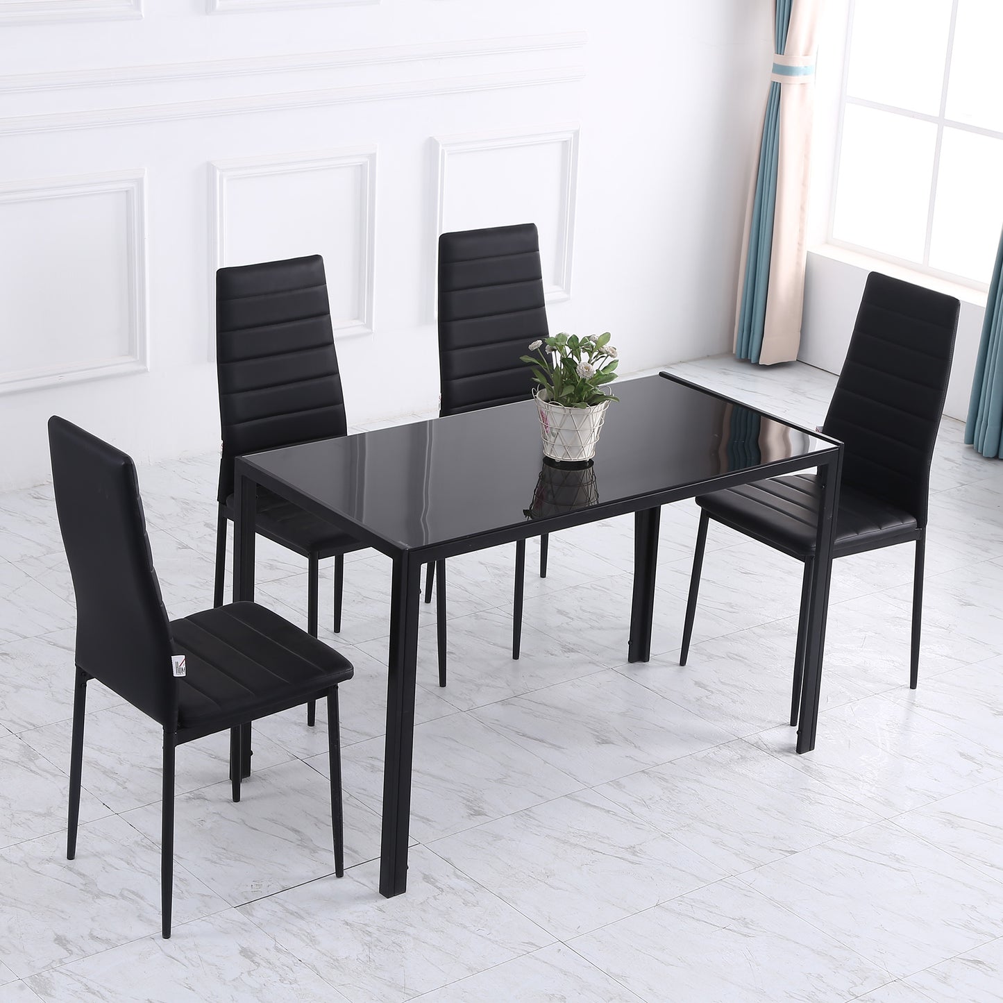 Rectangular Dining Table with Tempered Glass Top for 4