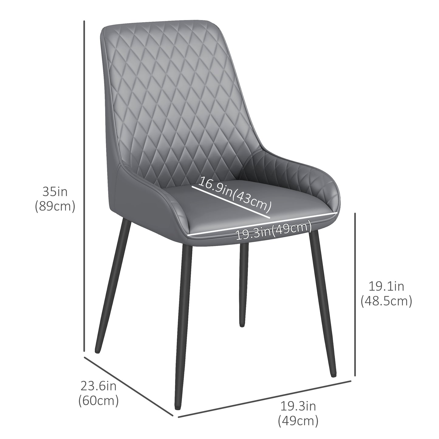 PU Leather Dining Chairs with Diamond Tufting and Metal Legs, Grey (Set of 4)