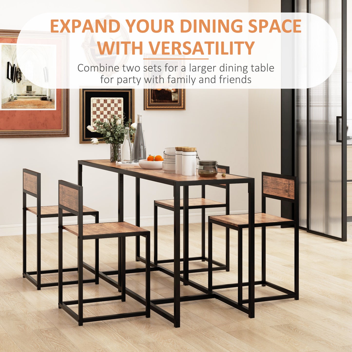 2-Person Industrial Dining Table Set for Small Spaces - Rustic Brown