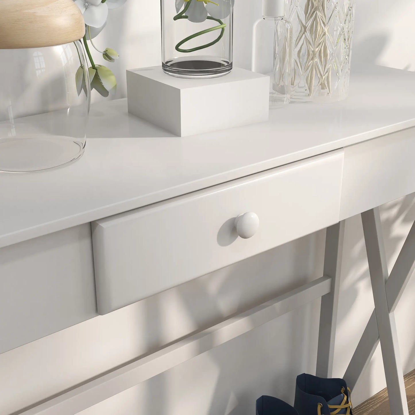 39" X-Design Console Table with Drawer and Storage Shelf, White