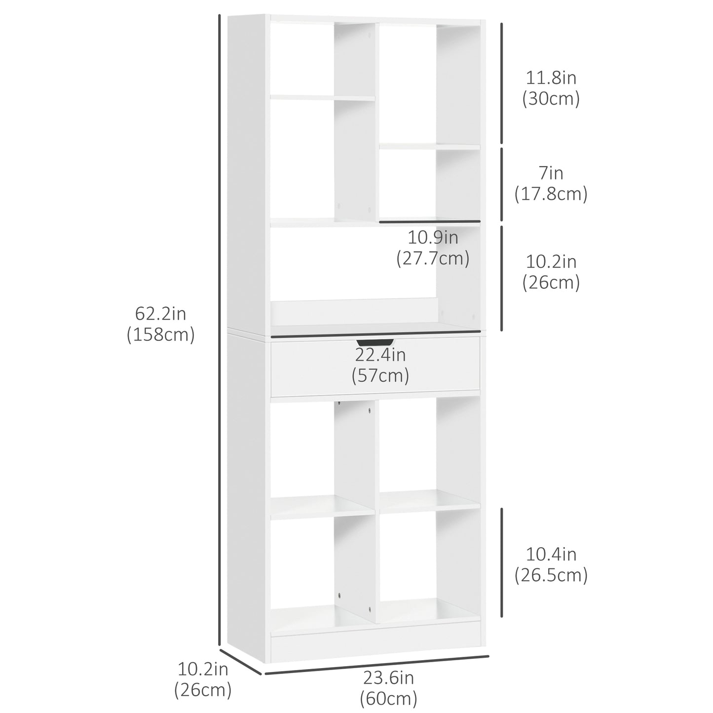 Tall Bookshelf with Drawer and Wide Worktop, White