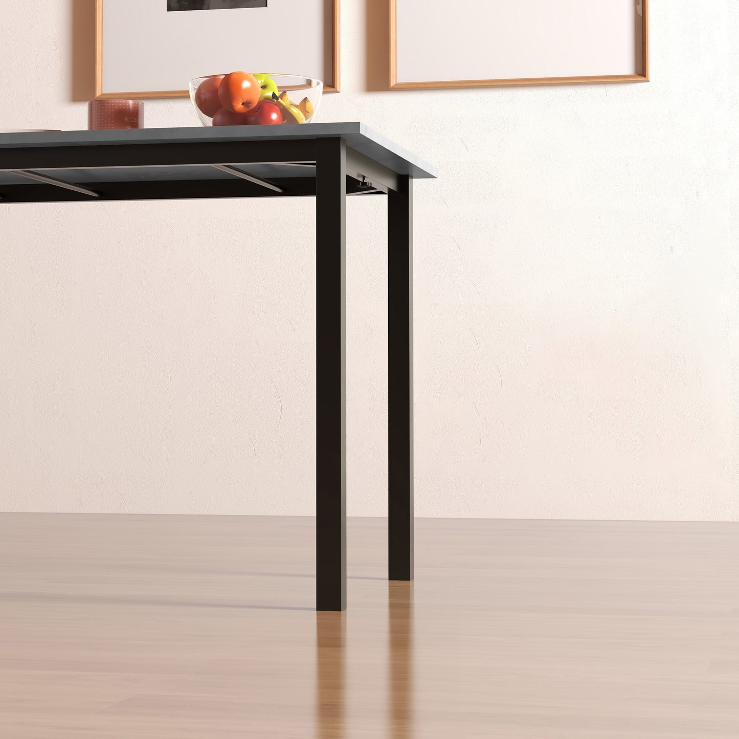 Dark Grey Extendable Dining Table for 6 with Drop Leaf
