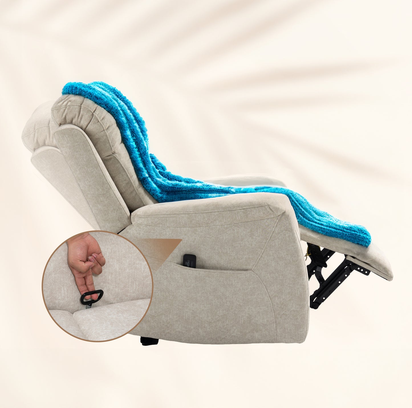 Velvet Manual Recliner Chair with Vibration Massage - Beige
