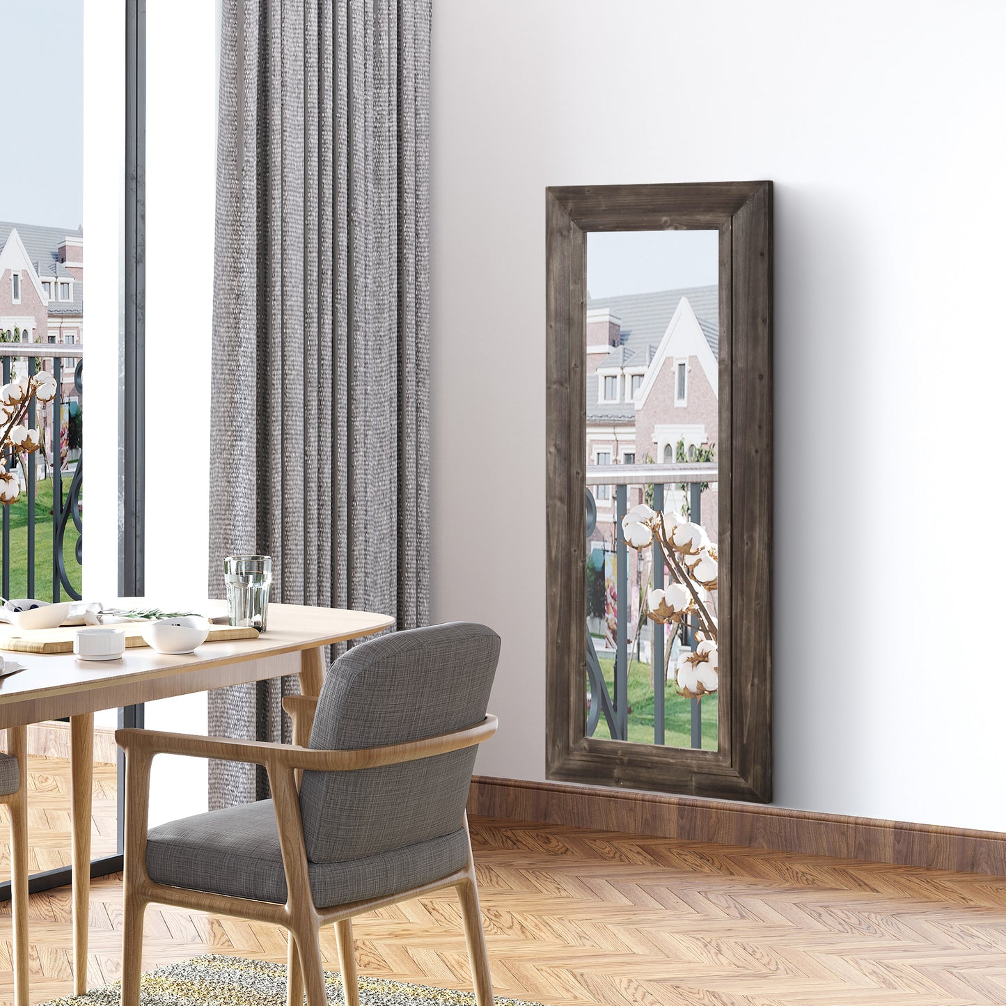 Farmhouse Full Length Mirror, 59" x 23.5", Wall Mount or Leaner with Dark Brown Frame