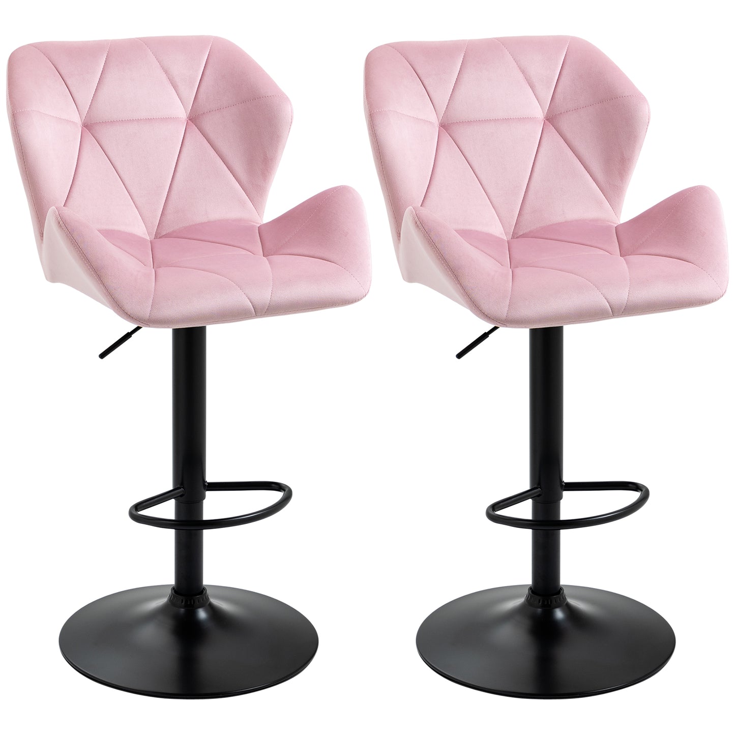 Velvet-Touch Adjustable Height Bar Stools with Diamond Tufting, Pink (Set of 2)