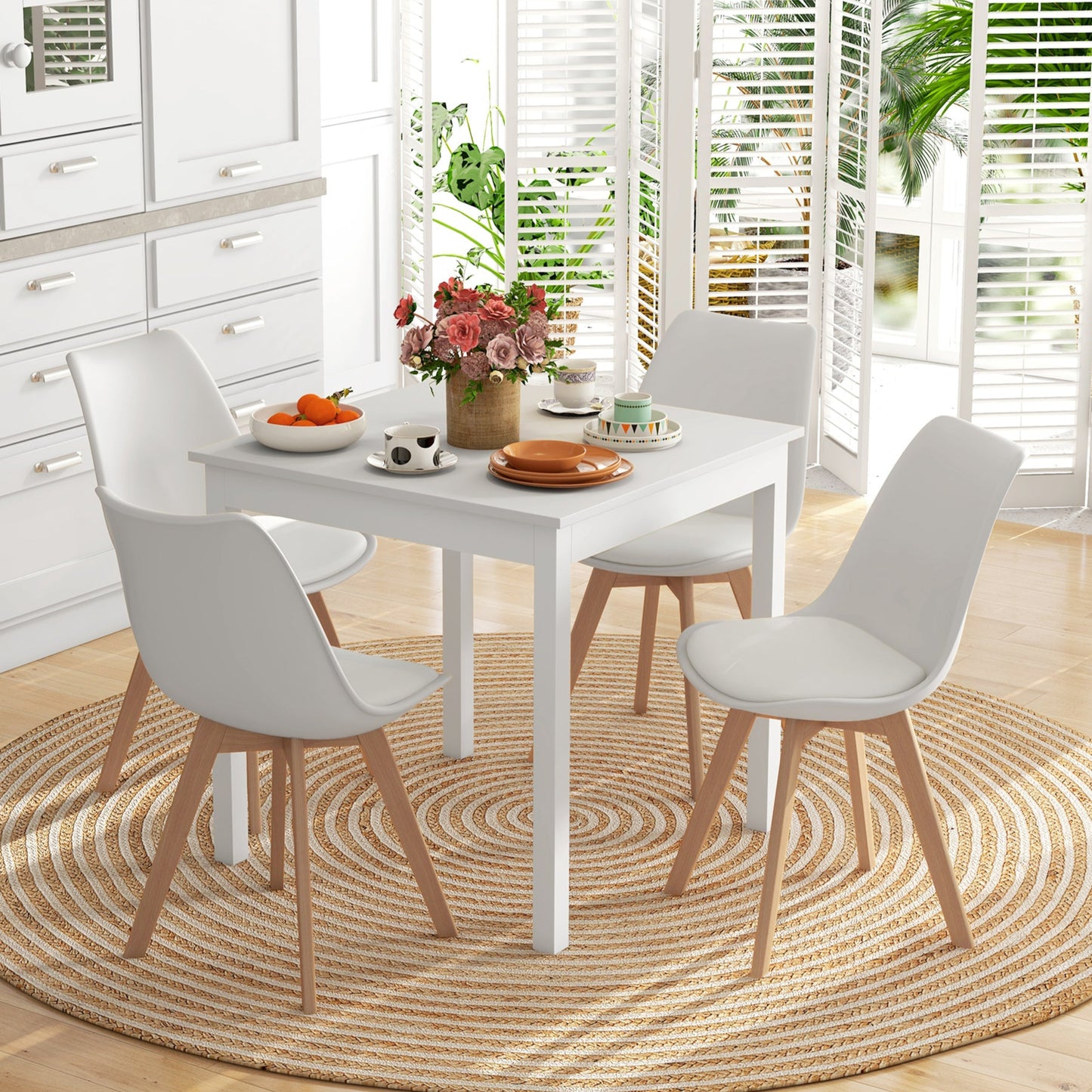 Modern Dining Chairs Set of 4 with PU Leather Cushions - White