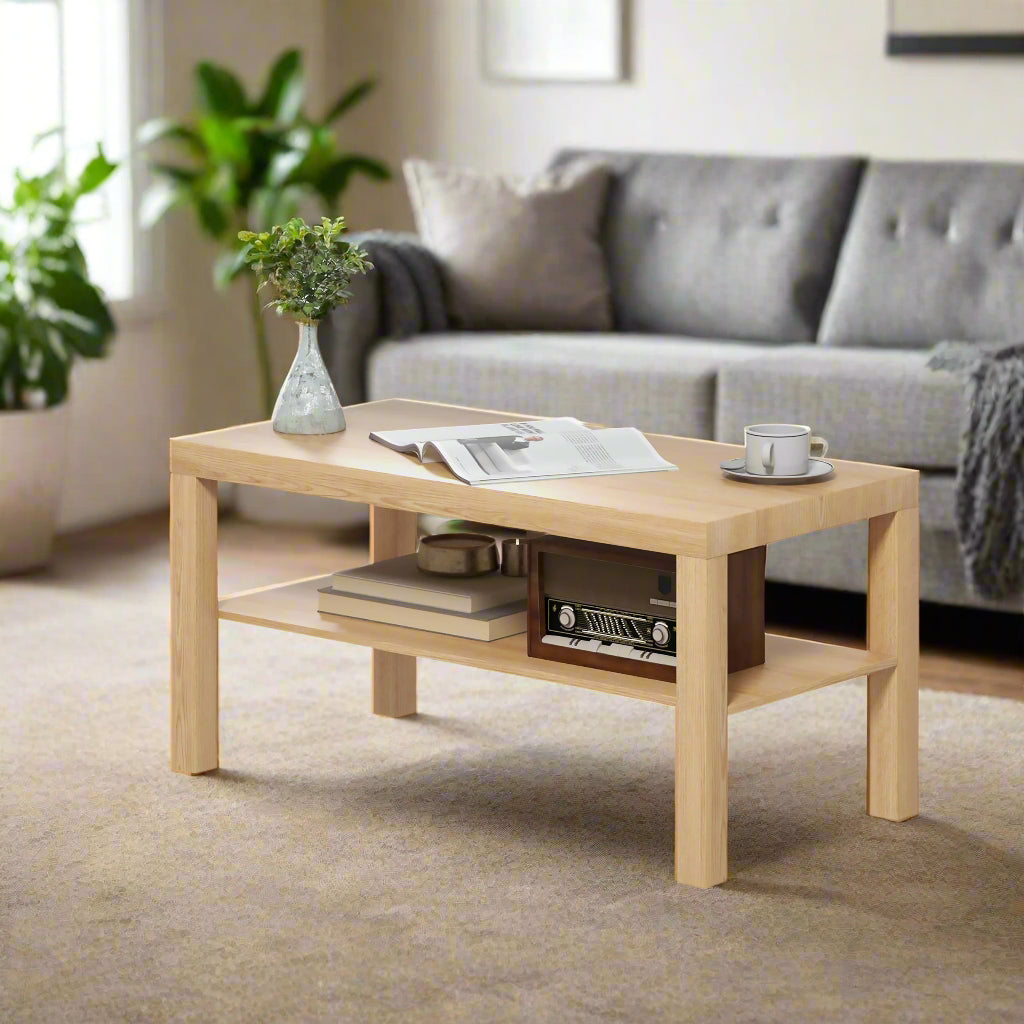 Rectangular Coffee Table with Storage Shelf - Natural Wood