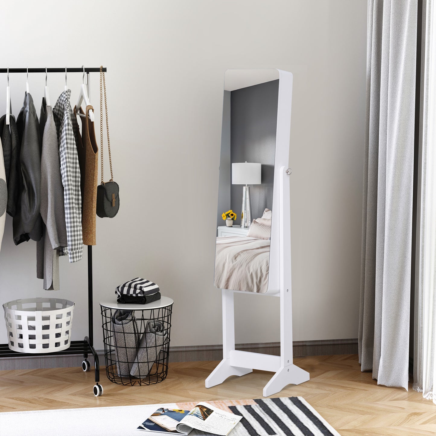 Freestanding LED Lighted Jewelry Armoire with Full-Length Mirror, White