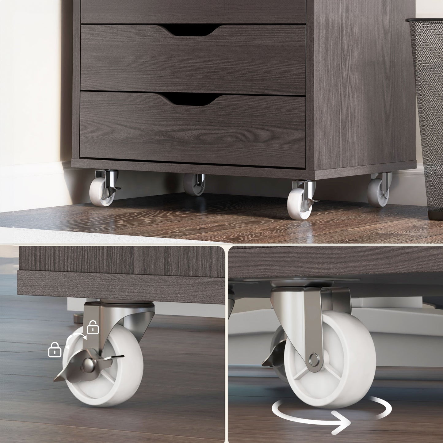 7-Drawer Mobile Storage Cabinet for Home Office - Grey Wood Grain