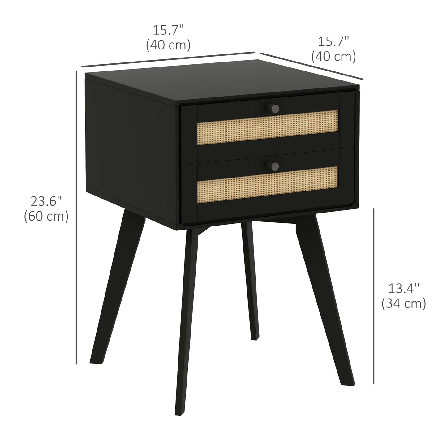 Boho Square Nightstands with 2 Rattan Drawers, Black (Set of 2)