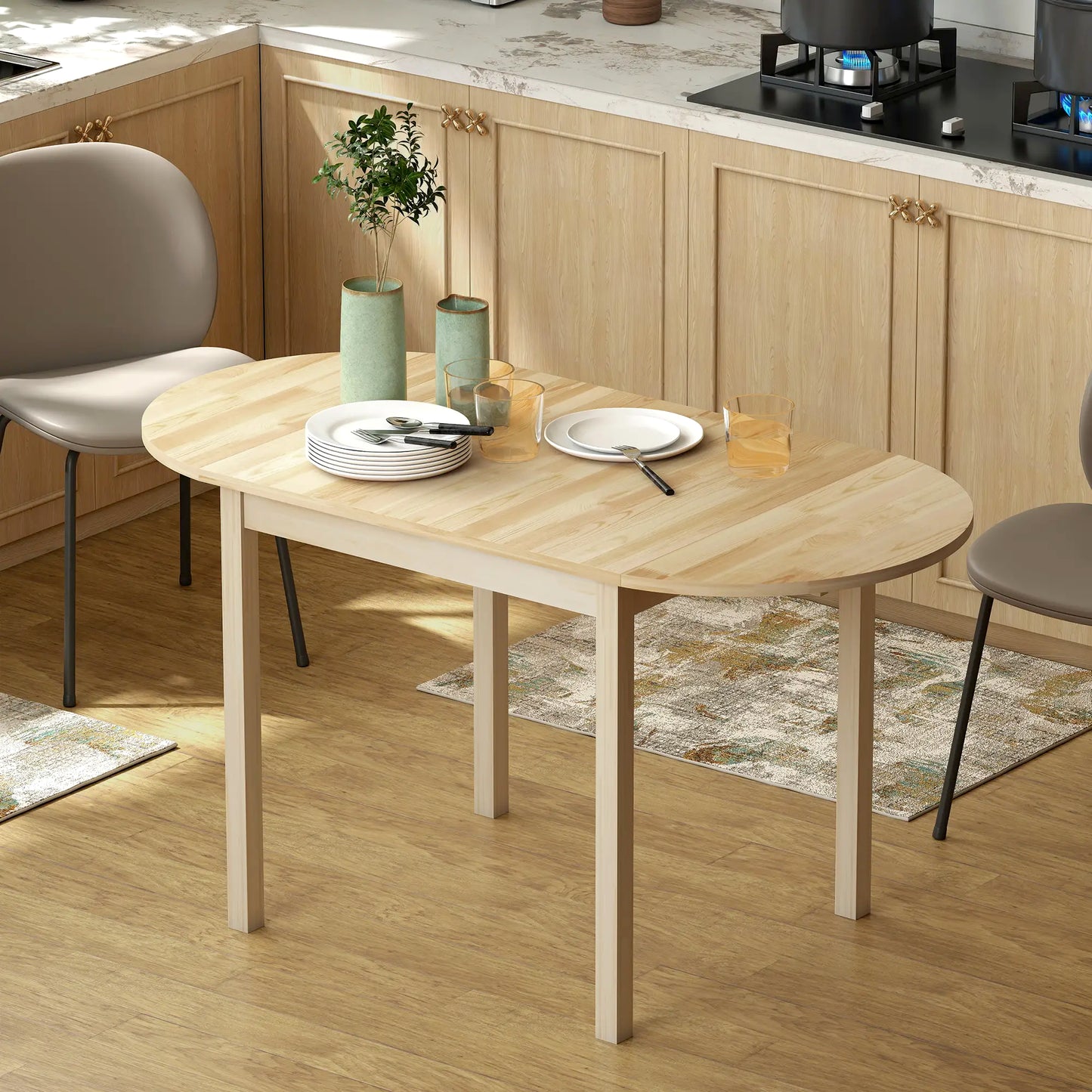 Solid Wood Drop Leaf Dining Table - Natural
