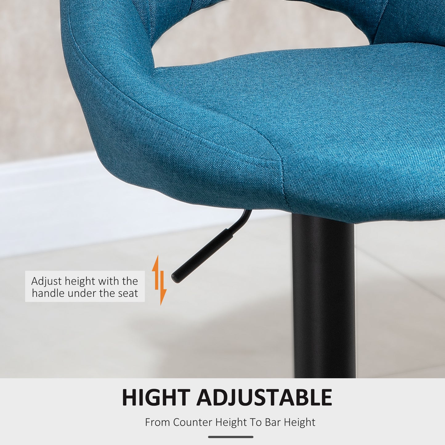 Adjustable Height Swivel Bar Stools with Linen Upholstery, Blue (Set of 2)